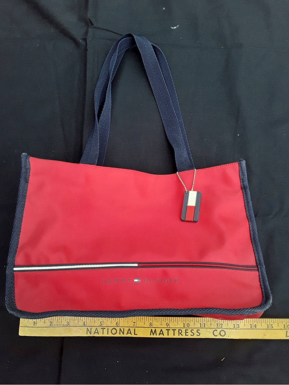 Y2K Tommy Hilfiger Tote Red Nylon Tote Bag Navy Trim & Charm EUC preppy
